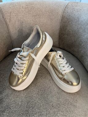 Women's Metallic Gold Platform Sneakers with White Soles